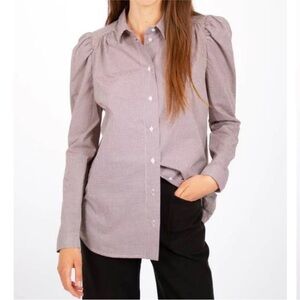 Britt Sisseck brown check puff sleeve button up down shirt top small s 36 Anna